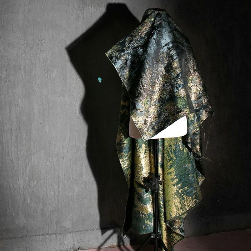 Light Retro New Chinese Double-sided Texture Blue Ink Gilded Jacquard Fabric Creative Top Gift Clothing Designer Fabric