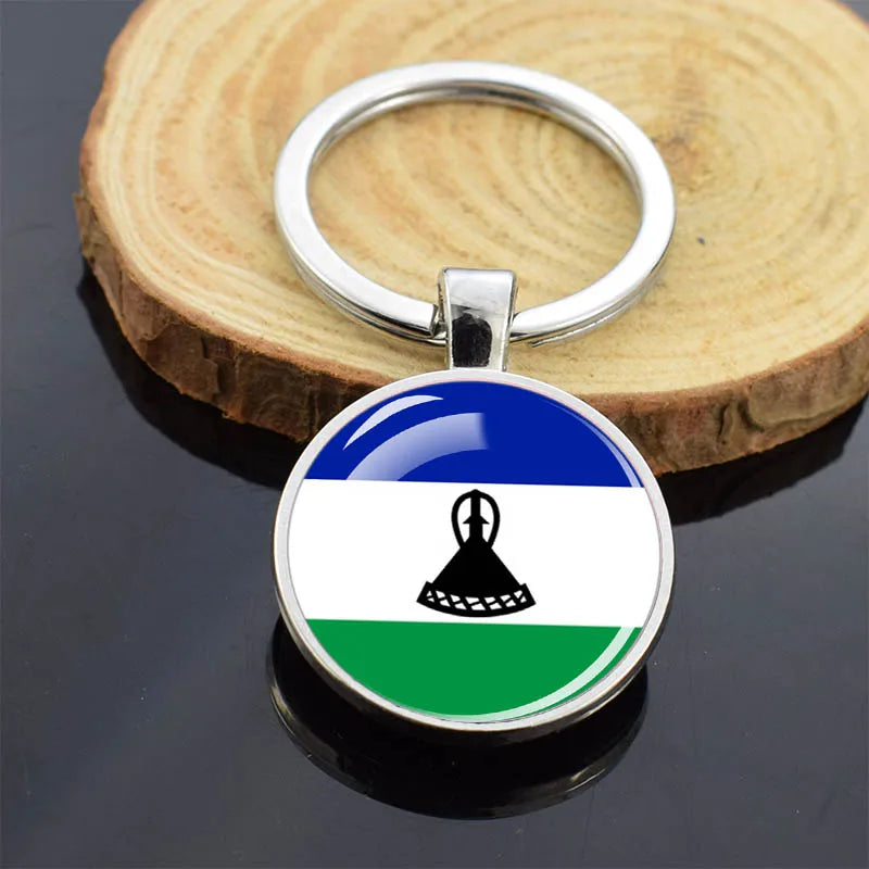 Africa Countries Flag Keychains Double Sided Glass Dome Pendant Key Chains Algeria Somalia Tunisia Morocco Egypt Flag Keyring