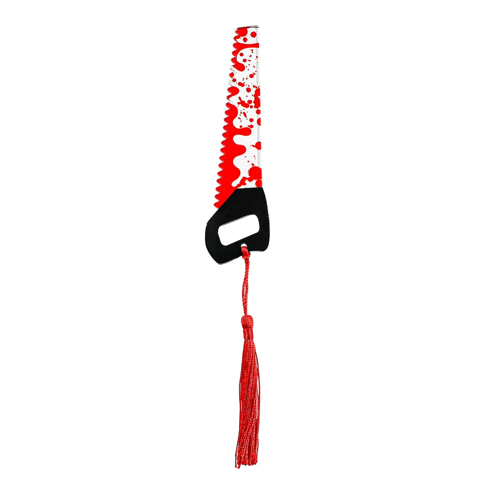 1Pcs Horror Knife Clear Acrylic Bookmark with Tassel, Halloween Themed Series Chopper Saw with Blood, Halloween for Bookworms