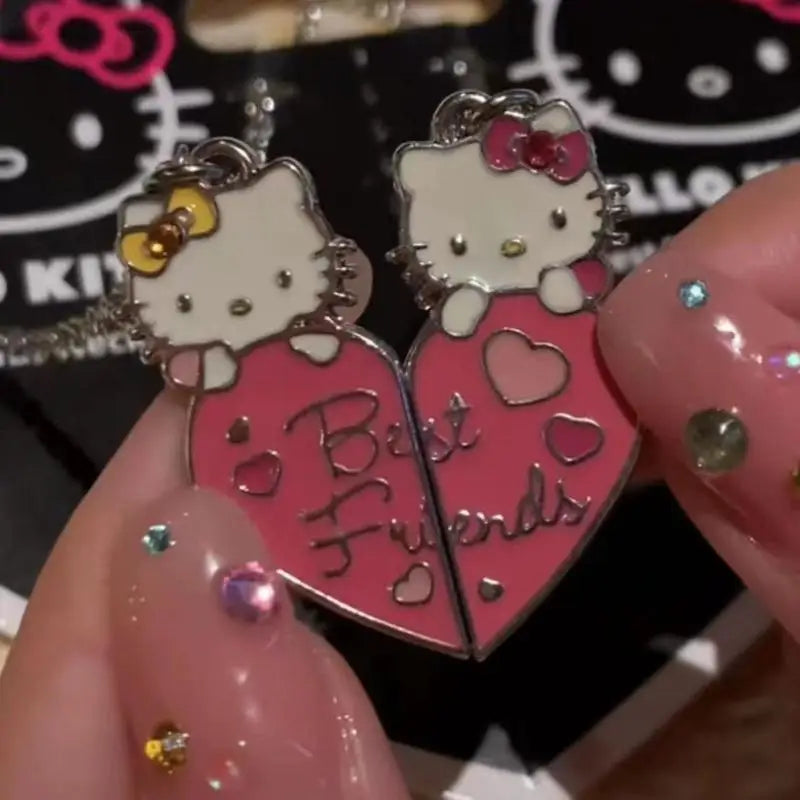 Fashion Best Friends Sweet Sanrio Hello Kitty Couple Pendant Necklace 2 Pcs/ Set Chain Choker BFF Good Friendship Jewelry Gift