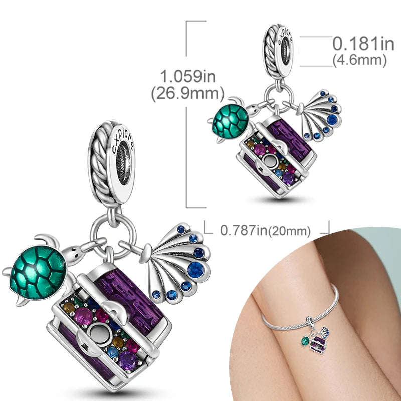 New Silver Plated Charms Beads Turtle Starfish Shell Sea Blue Summer Beads Fit Original Charms DIY Woman Jewelry Gift
