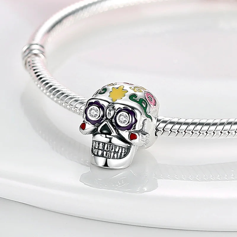 Halloween Dangle 925 Sterling Silver Skeleton Witch Devil's Eye Skull Charms Bead Fit Original Bangle Bracelet Necklace Jewelry