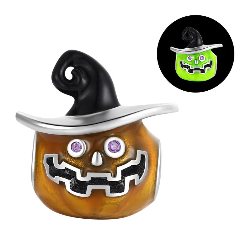 Halloween Charms 925 Sterling Silver Nightlight Pumpkin Skull Candy Witch bead for jewelry making Fit DIY Bracelet Pendant Women