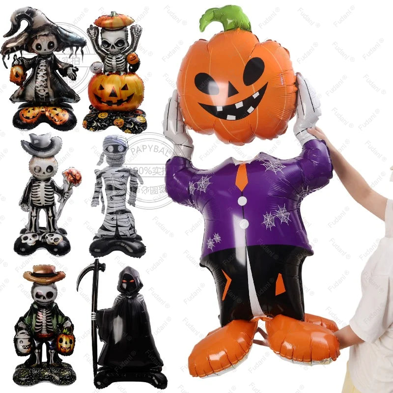 Halloween Balloon Giant Ghost Pumpkin Skull Castle Aluminum Film Standing Balloon for Halloween Party Yard Garden Scary Decor