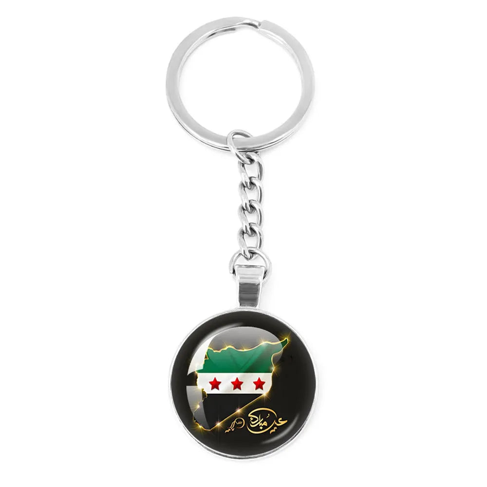 Syria Flag National keychain Glass Cabochon Pendant Keychain For Women Men Charm Car Keyring Creative Fashion Jewelry Gift