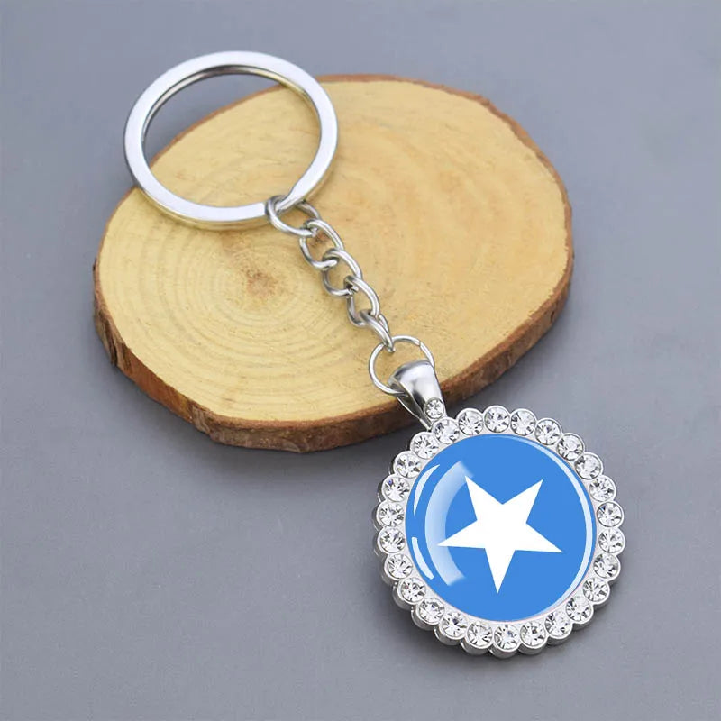 Arab National Flag Keychains Algeria Yemen Tunisia Saudi Arabia Egypt Glass Dome Rhinestone Key Chain Flag Jewelry Keyring Gift