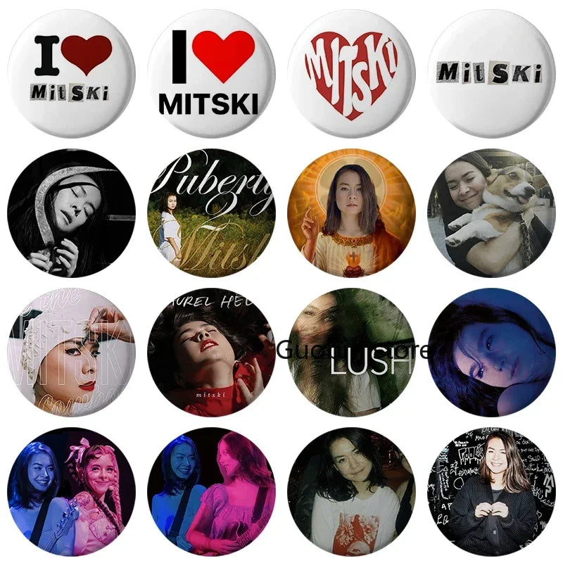 58mm Singer Mitski Enamel Pins Black and White Handmade Brooch Cartoon Cosplay Badge on Backpack Jewelry Accessories Gifts