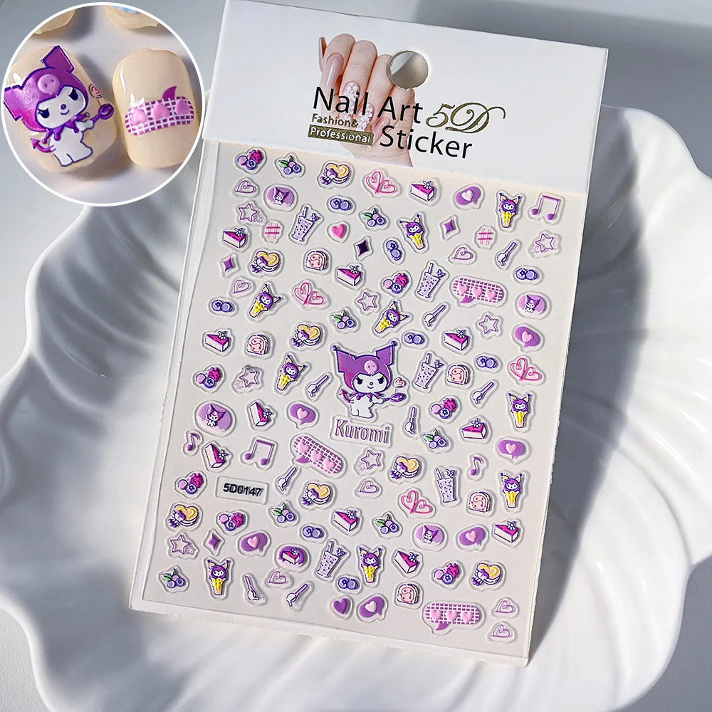5D Sanrio Hawaii Hello Kitty/Mymelody Nail Stickers 1Pcs Kawaii Cartoon Kitty Nail Stickers DIY Holiday Girl Manicure Slider