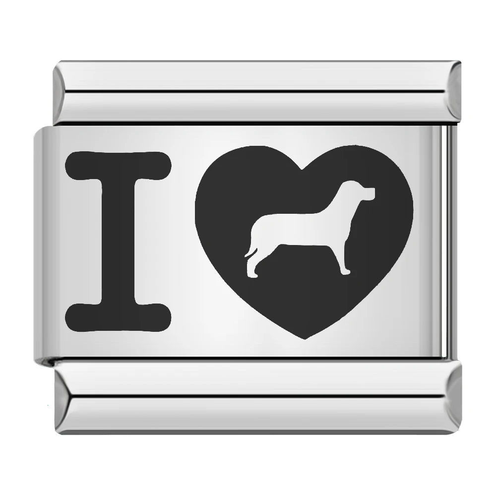 Fashion Romantic Heart I Love Dad Mum You Dogs Links Charm Fit 9mm Bracelet Stainless Steel Valentine's Day Jewelry DIY Making