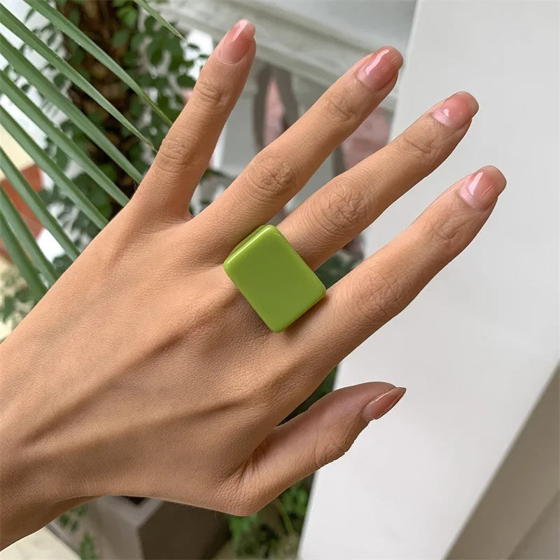 Classic Trend Color Acrylic Ring Ring Fashion Simple Geometric Square Wide Edge Resin Ring Jewelry Wedding Gift Creative Fashion