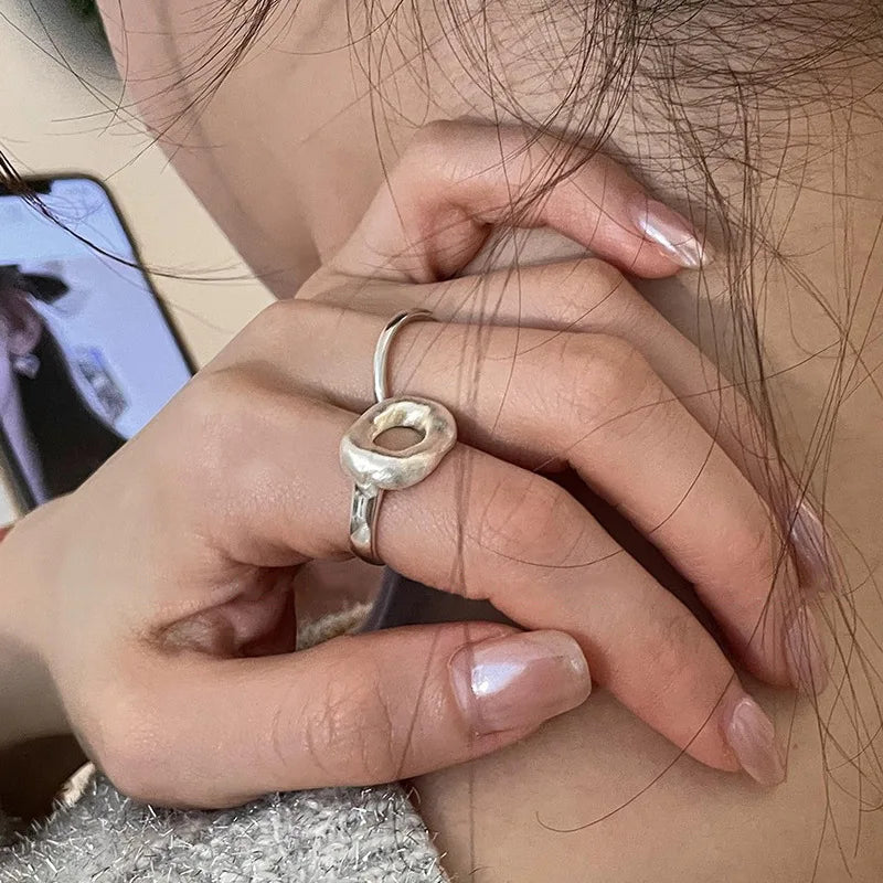 Korean Fashion Hollow Rings For Women Girls Geometric Silver Color Smiple Open Party Aesthetic Jewelry Gift Y2K Accessories