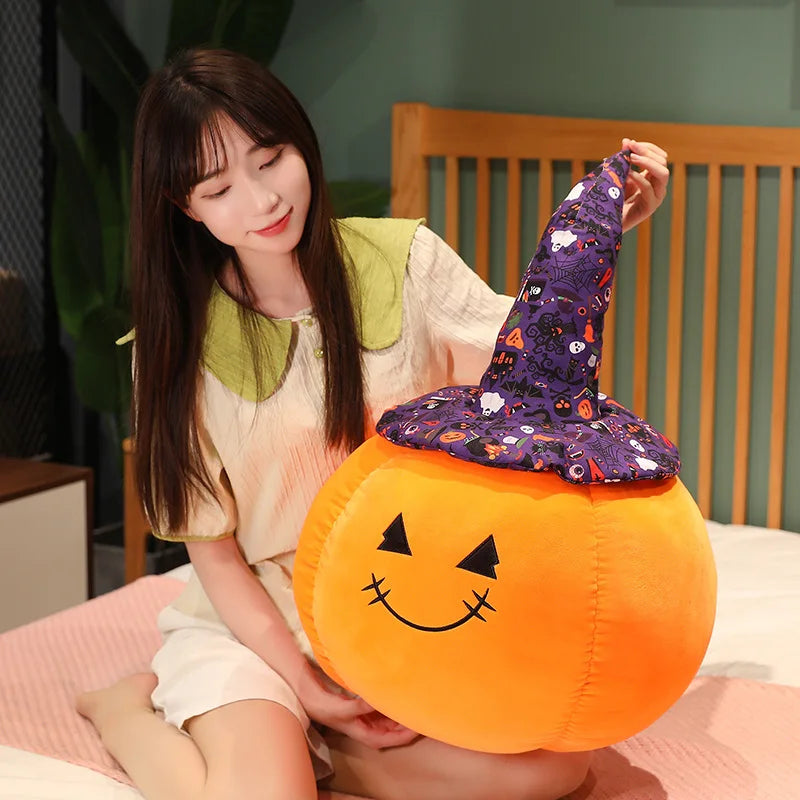 23-60CM Halloween Pumpkin Plush Vegetable Pillow Dolls Horror Wizard Hat Cushaw Shaped Cushion Toys Birthday Christmas Gifts
