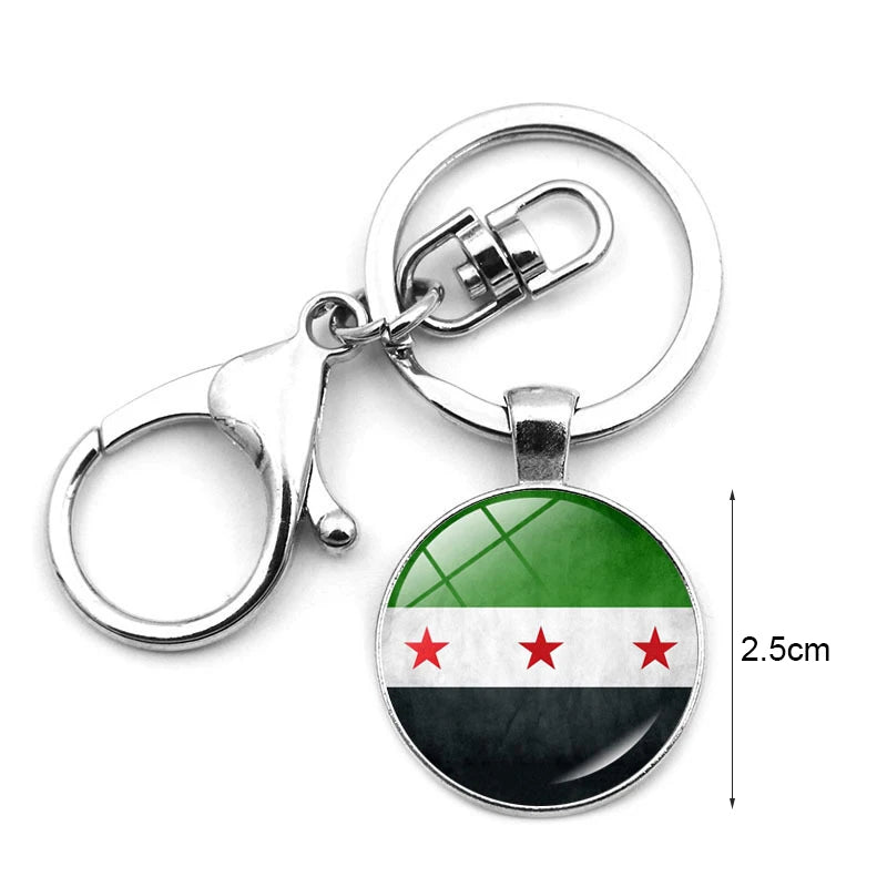 Syria National Flag Glass Cabochon Keychain Metal Keychain Fashion For Women Men Charm Handmade Car Pendant Keyring Jewelry Gift