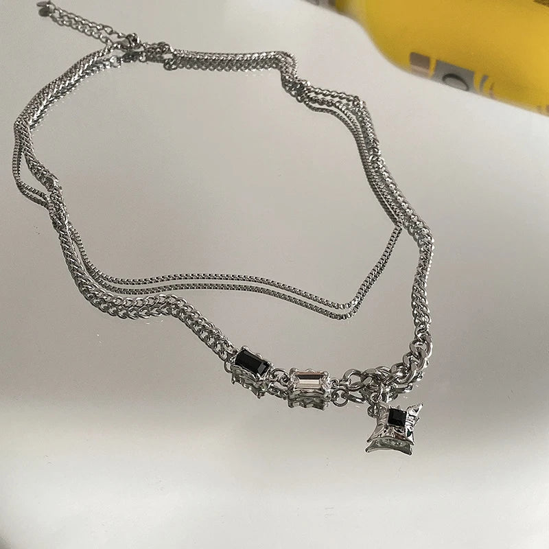 Kpop Zircon Cross Star Beaded Necklace Men Imitation Pearl Star Pendant Necklaces Y2K Hiphop Star Tassel Choker Necklace Unisex