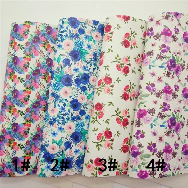 Spring Rose Flowers Printed Synthetic Leather Faux Fabric Sheets Felt Backing Vinyl For Earrings bag Bows DIY GM2381B