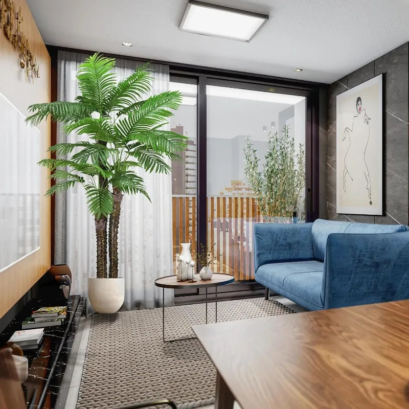 Artificial Phoenix Palm Tree,2pcs 8FT Pre Potted Faux Greenery Plant, Outdoor Indoor Large Faux Coconut Silk Palm Plants