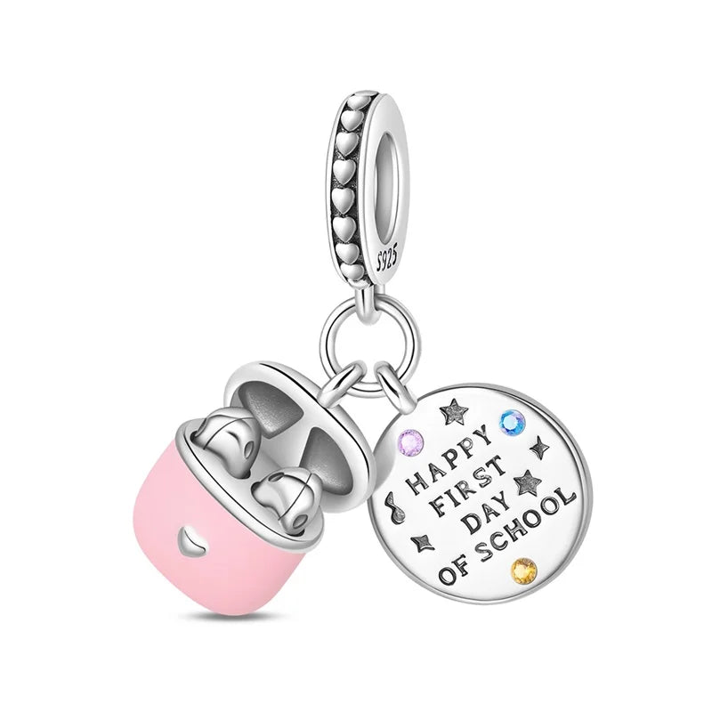 Original 925 Sterling Silver Charms Bag Earphone Magic Cube Watch Games Console Bead Pendant Fit Bracelet Necklace Jewelry