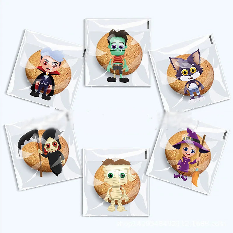 100pcs Happy Halloween Cookie Candy bread packaging bags self-adhesive plastic bags for biscuits snack baking package 10X10