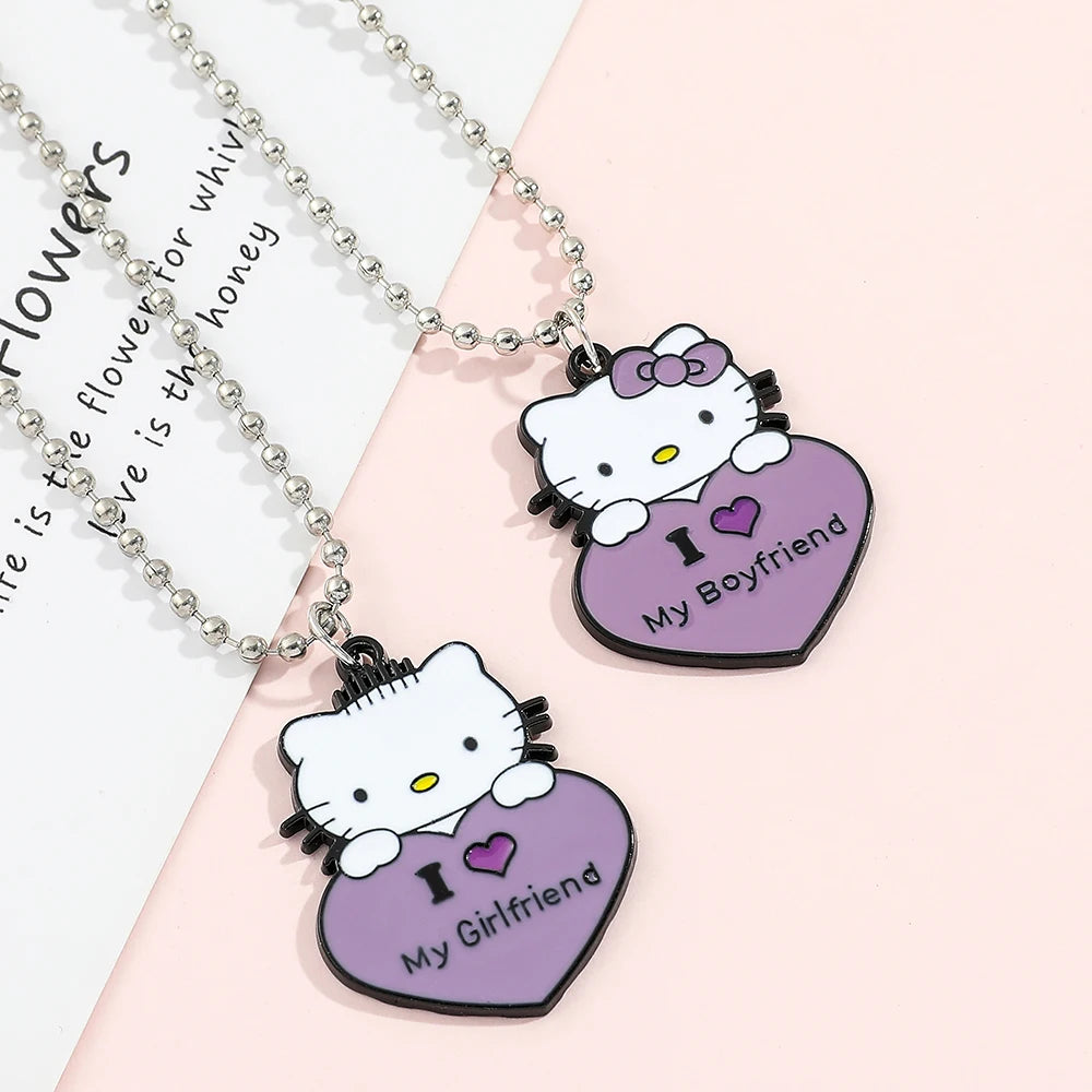 Sanrio Sweet Cute Hello Kitty Couple Necklace 1pair Best Friend Hello Kitty Neckchain For Friends Jewelry Pendant Gifts
