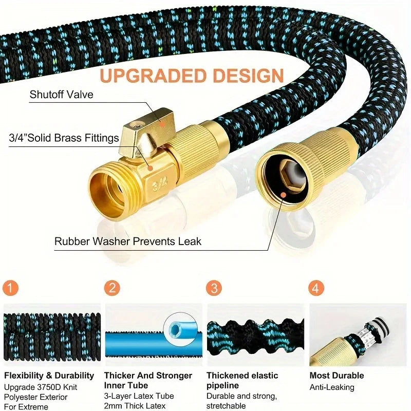 Rubber Material Flexible Garden Hose Is A Watering And Cleaning Tool With 8 High-pressure Car Wash Water Gun Functions