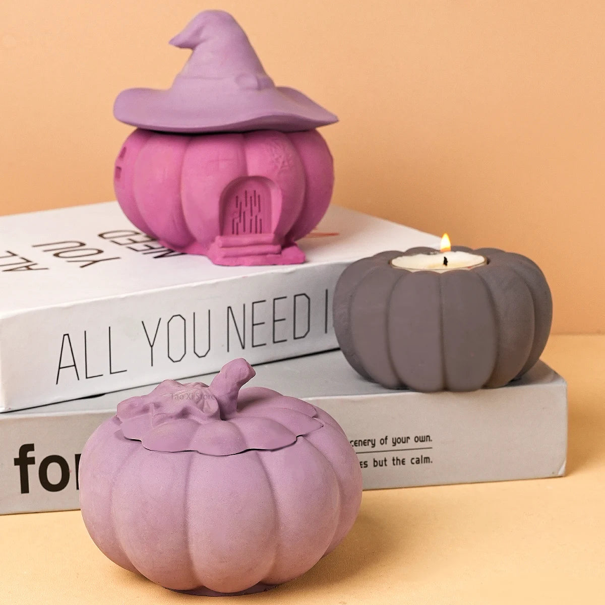 3D Halloween Storage Box Silicone Mold DIY Witch Pumpkin Candle Jar Crafts Making Plaster Resin Planter Casting Molds Home Decor