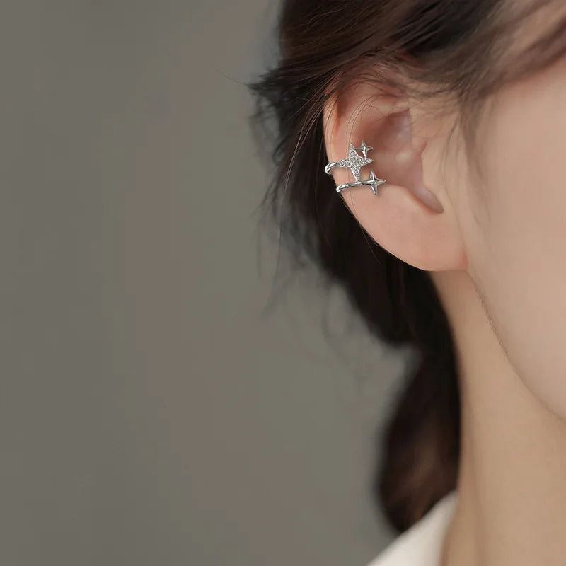 Korean Exquisite Zircon Star Ear Clip for Women Without Piercing Long Tassel Sweet Ear Cuff Clip Earrings Wedding Jewelry Gift