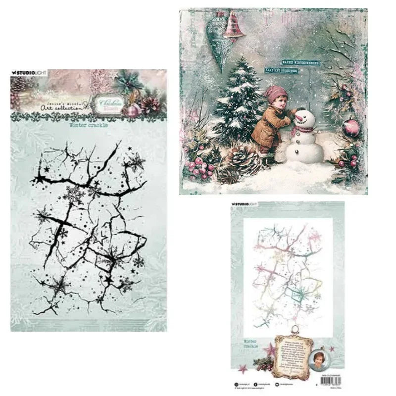 Christmas Blush Winter crackle Holiday Snowy Star frame Metal Cutting Die Silicone Stamp Scrapbook Stencil Photo Album DIY Paper