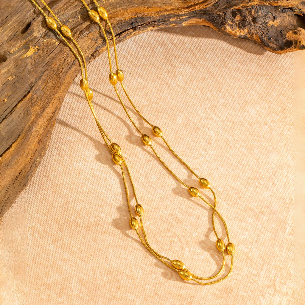 120cm Layered Chain Necklace for Women, Retro Adjustable 2-3 Layer Choker, Stainless Steel Waterproof Hypoallergenic Jewelry