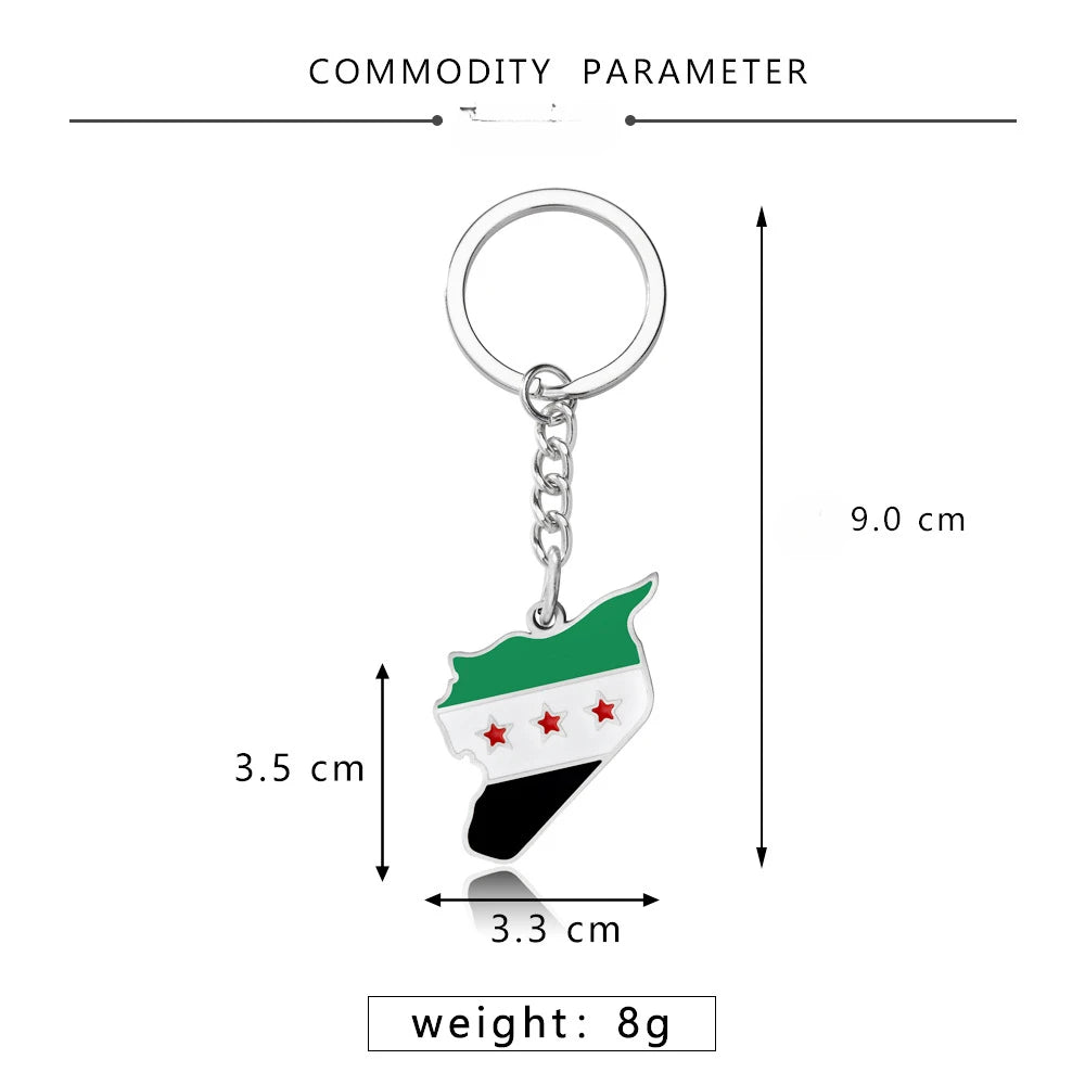 YILUOCD Stainless Steel Syria Map Flag Pendant Keychain Fashion Syrians Map Keyring for Women Men Chain Jewelry Gift