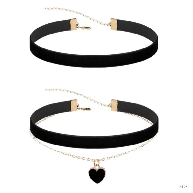 517F Adjustable Double Layer Black Textile Necklace Stylish Layering Piece For Trendy Outfits