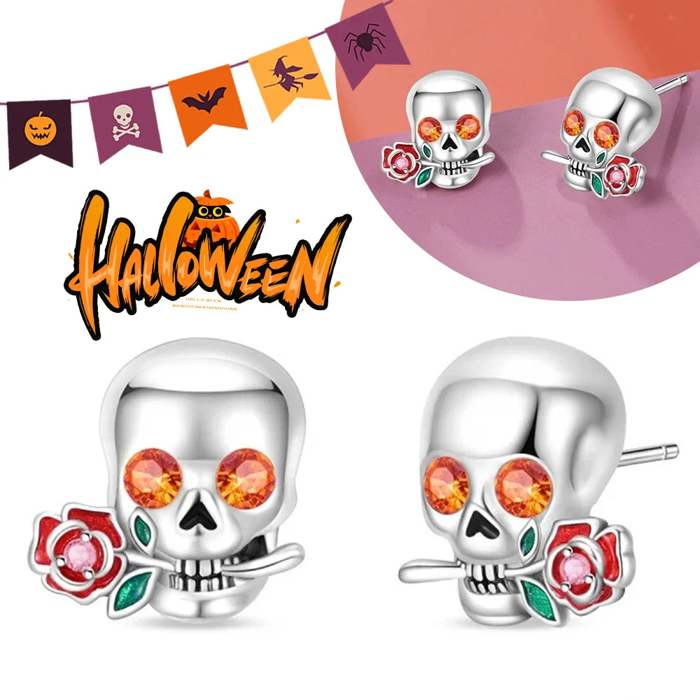 Halloween Pumpkin Bat Ring Earrings halloween charms silver 925 Earring For Women Punk Men's Earrings Fit Party Jewelry Gift