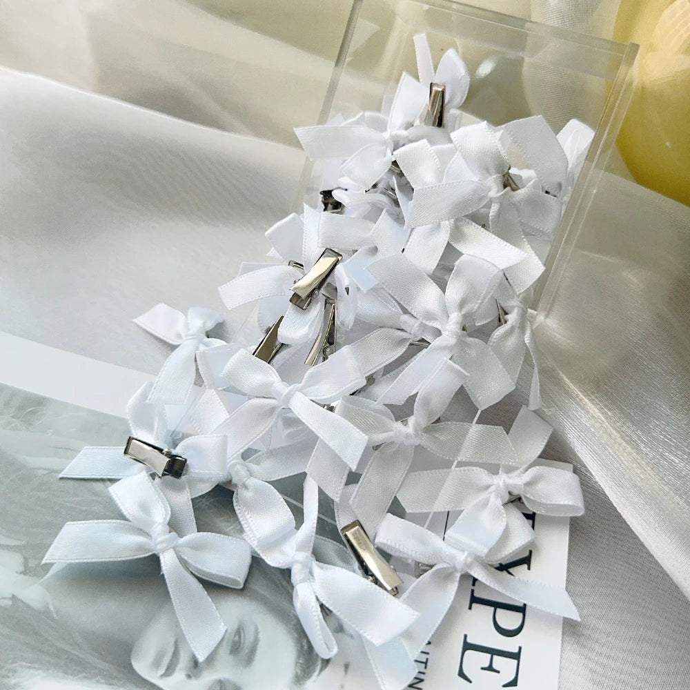 4/6/8/10Pcs Kids Sweet Solid Color Mini Bowknot With Hair Clip Baby Girls Ballet Style Ribbon Braided Hair Accessories Wholesale