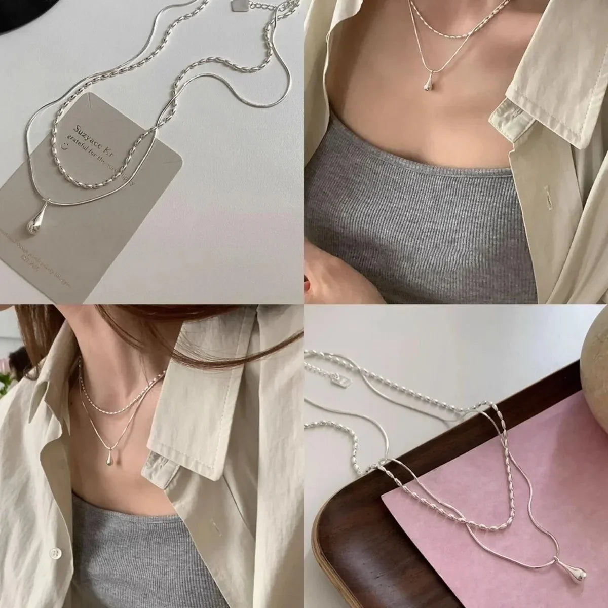 Simple Design Drop Pendant Necklace for Women Double Collar Chain Fashion Fine Jewelry Gifts