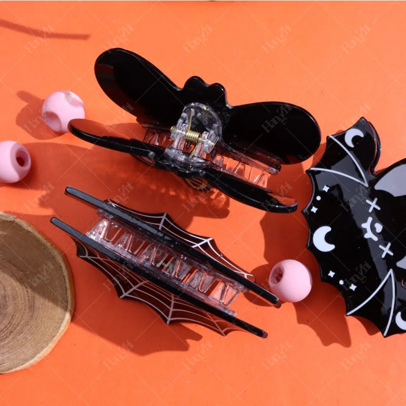 HANGZHI Dark Dragonfly Bat Spider Web Hair Clips Horror Exaggerates Halloween Hair Accessories for Women Kid New Funny Hairpin