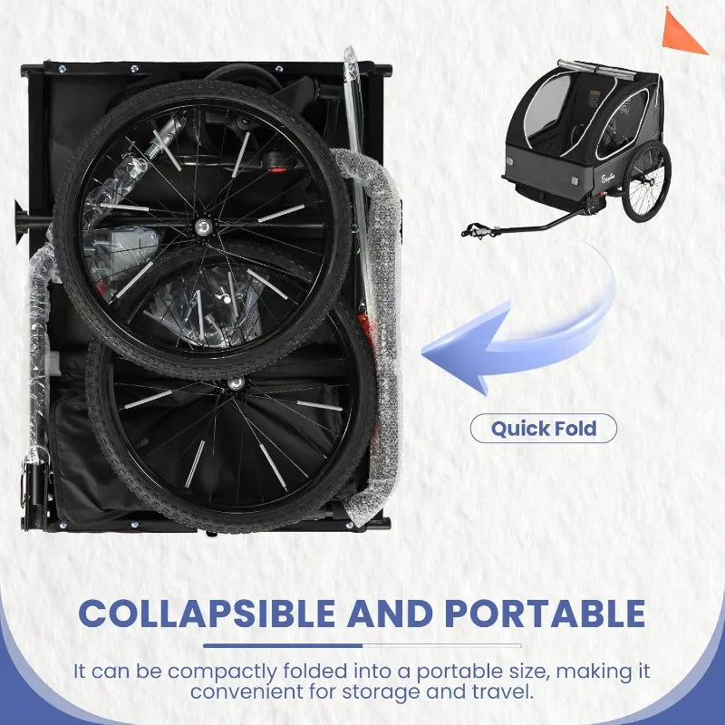 Kids Bike Trailer, 2 in1 Canopy Carrier Converts to Pushcart Suitable for 1 to 2 Toddlers, Kids, Quick Attach to Bike