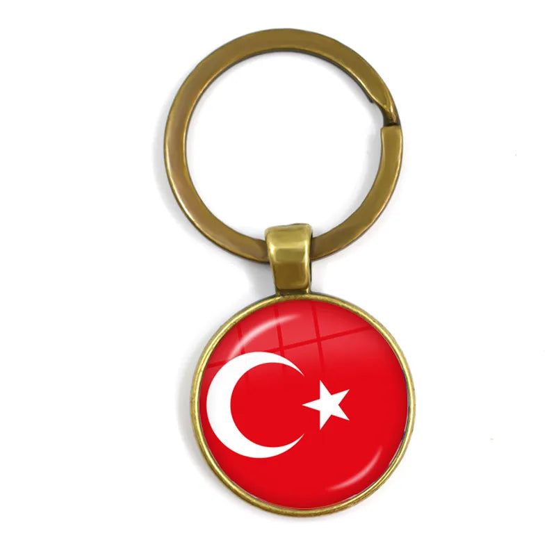 National Flag Round Keychain Korea, Serbia, Russia, Slovenia, Argentina, the United States, Turkey, Spain, Dominica Keyring Gift
