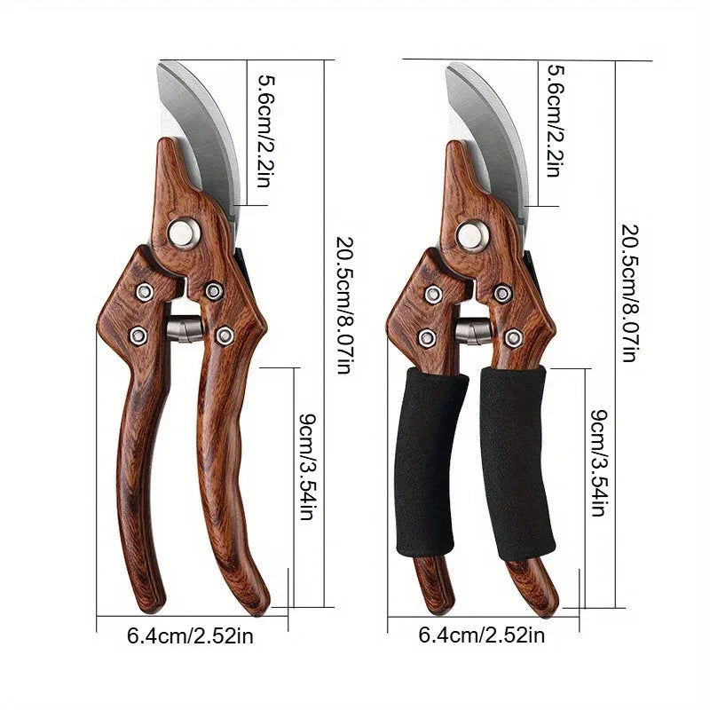 Garden Pruning Shears - Labor-Saving Spring, Sharp Blade, Bent Head, Glass Fiber Wood Grain Sponge Handle