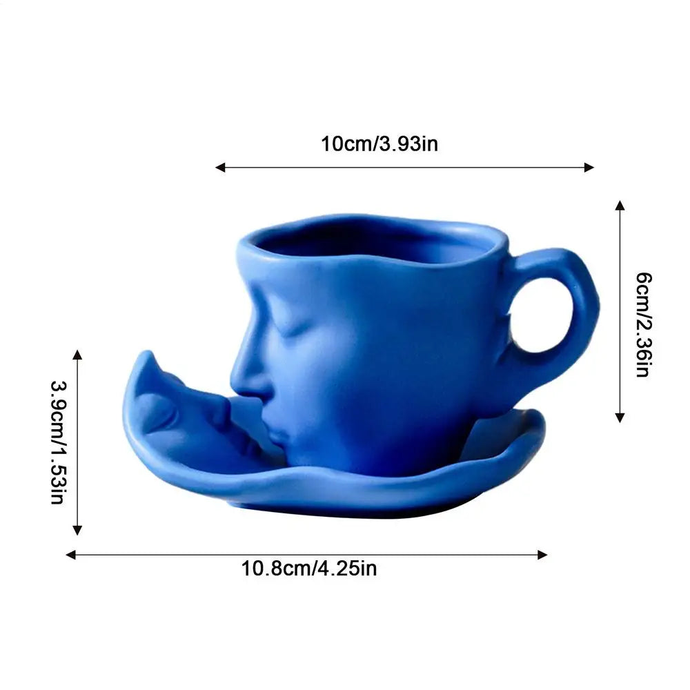 Creative Face Shape Porcelain Cup and Saucer Ceramics Tea Cup Artistic Kiss Ceramic Coffee Cups Office Cup Wedding Gifts