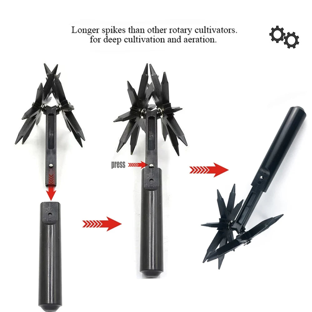 Garden Rotary Tiller Lawn Ripper Land Aerator Gardening Tool Weeding Digging Grass Turning Tool Handheld Soil Fork