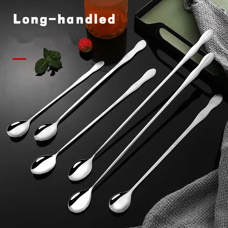 20cm/23cm/32cm Long Handled Stainless Steel Gourd Mixing Spoon Bar Cocktail and Tea Spoon Coffee Ice Cream Dessert Mixing Spoon