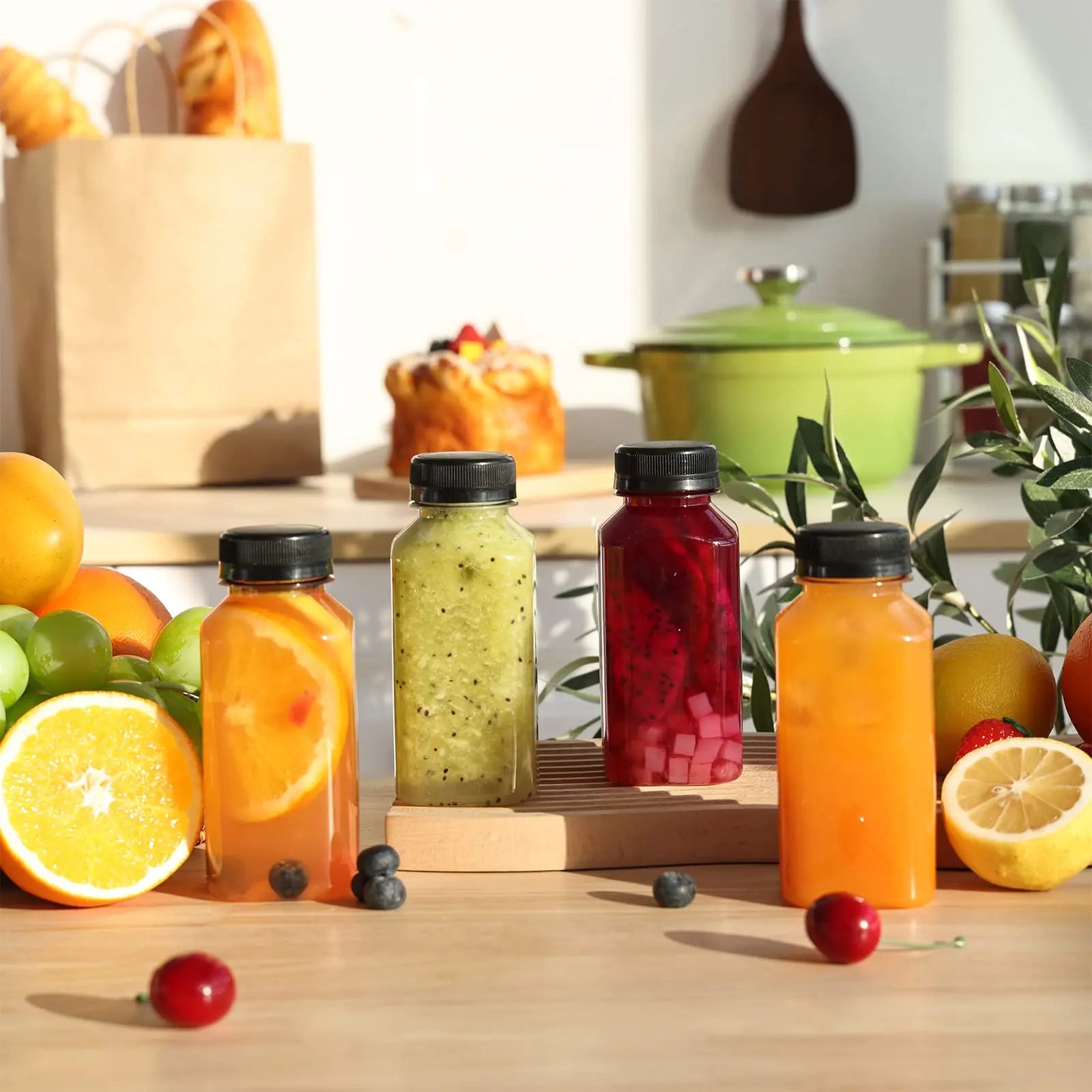 12/16oz Plastic Juice Bottles with Caps 6-50PCS Reusable Juicing Containers With Lids for Smoothie,Dringking or Other Beverages