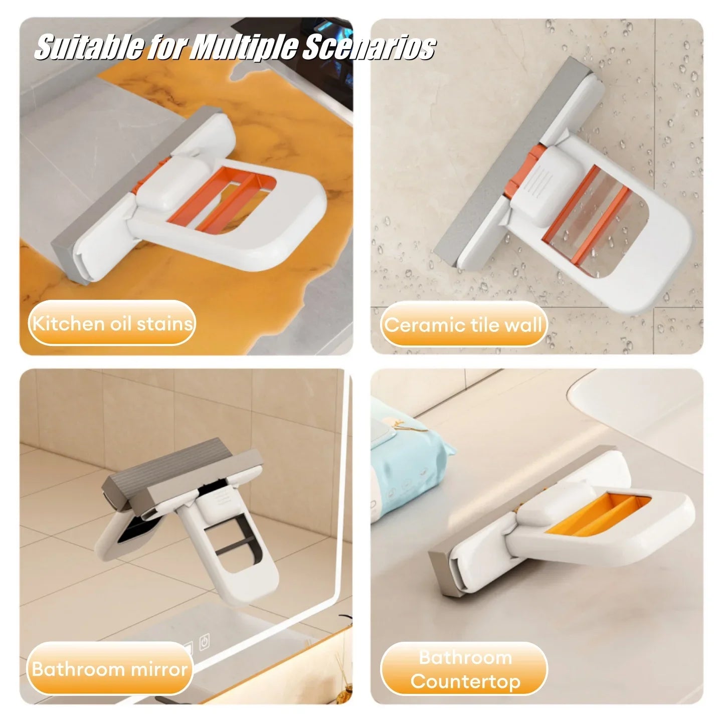 New Mini Foldable Desktop Mop Portable Cleaning Sponge Mop for Bathroom Kitchen One-Hand Squeeze Handle