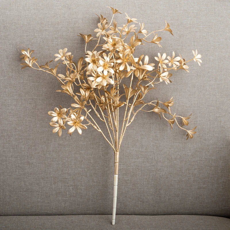 Gold Plastic Artificial Plants Balcony Bonsai DIY Flower Arrangement Eucalyptus Leaves  Autumn Home Party Christmas Decorations