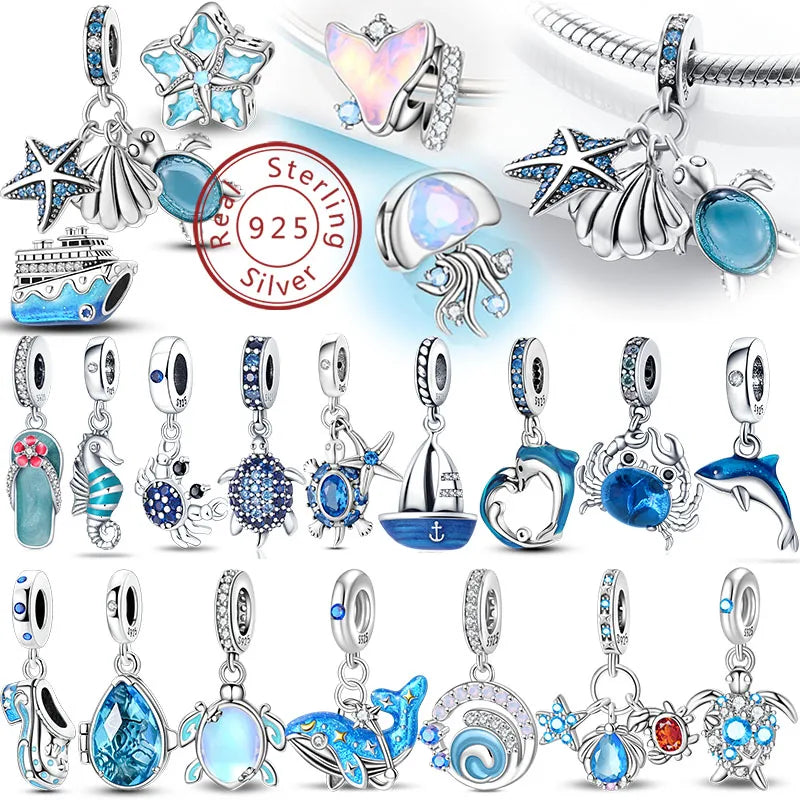 Ocean Trendy 925 Silver Dolphin Crab Boat Beach Charms Beads Fit 3mm Original Bracelets DIY Thoughtful Fine Jewelry Making Gifts