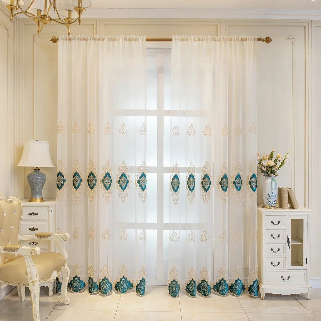 European Luxury Classic Style Transparent Tulle Curtains 1PC Living Room and Bedroom Exquisite Embroidered Gauze Curtains