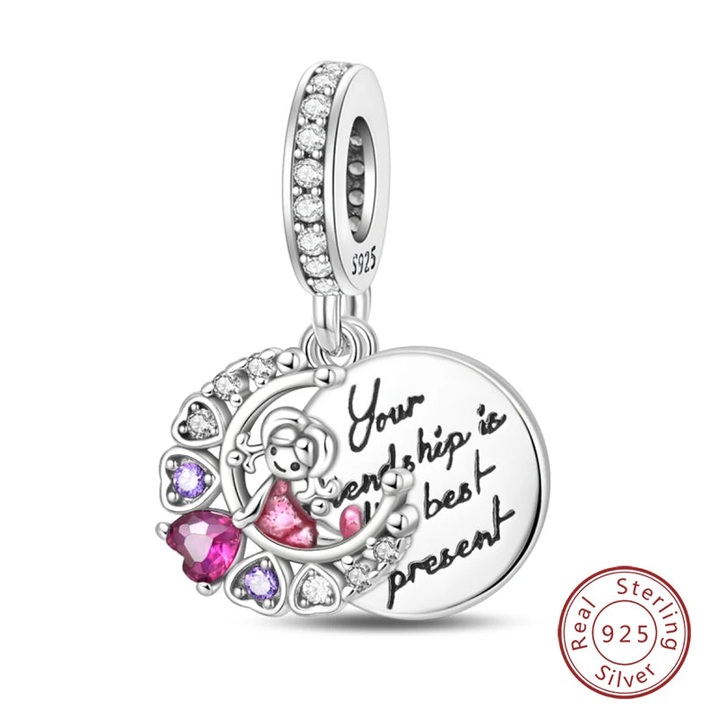 Real 925 Sterling Silver Pink Series Heart Charms Beads Fit Qikaola 925 Original Bracelets DIY Mother's Day Jewelry Gift For Mom