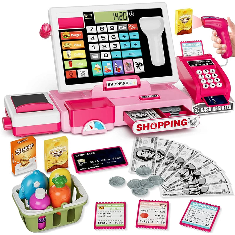Shopping Cash Register Playset with Real Calculator, Pretend Play Store, Learning Toy, Christmas/Halloween/New Year Gift