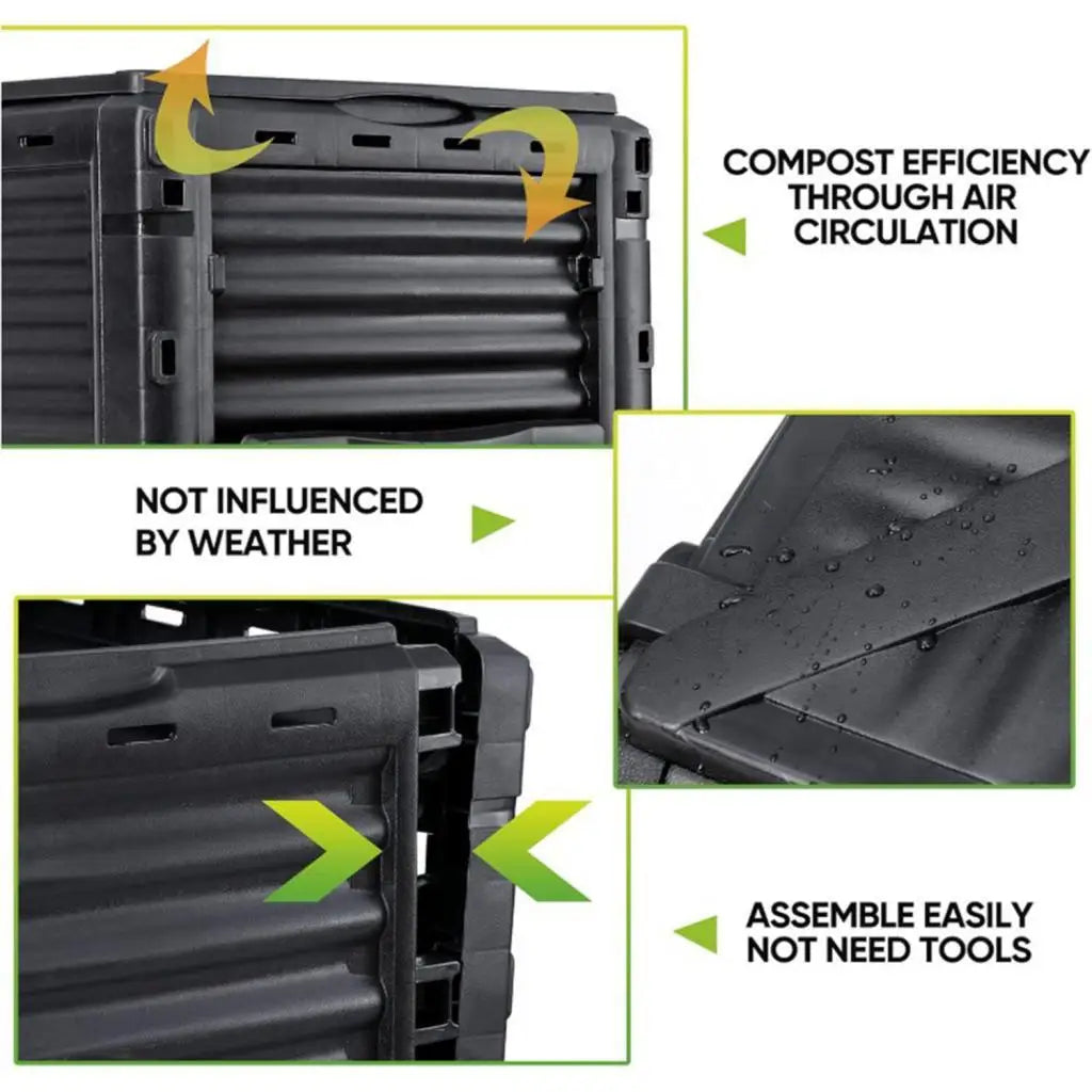 Garden Compost 80 Gallon(300 L)  Bin Aerating Outdoor Compost Box Easy Assembling, Lightweight Black for Backyard Farm Balcony