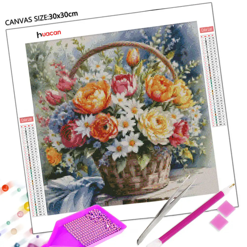 Huacan 5D Landscape Diamond Painting Flower Series Art Picture Full Square/round Rhinestone Embroidery Set Wall Decor