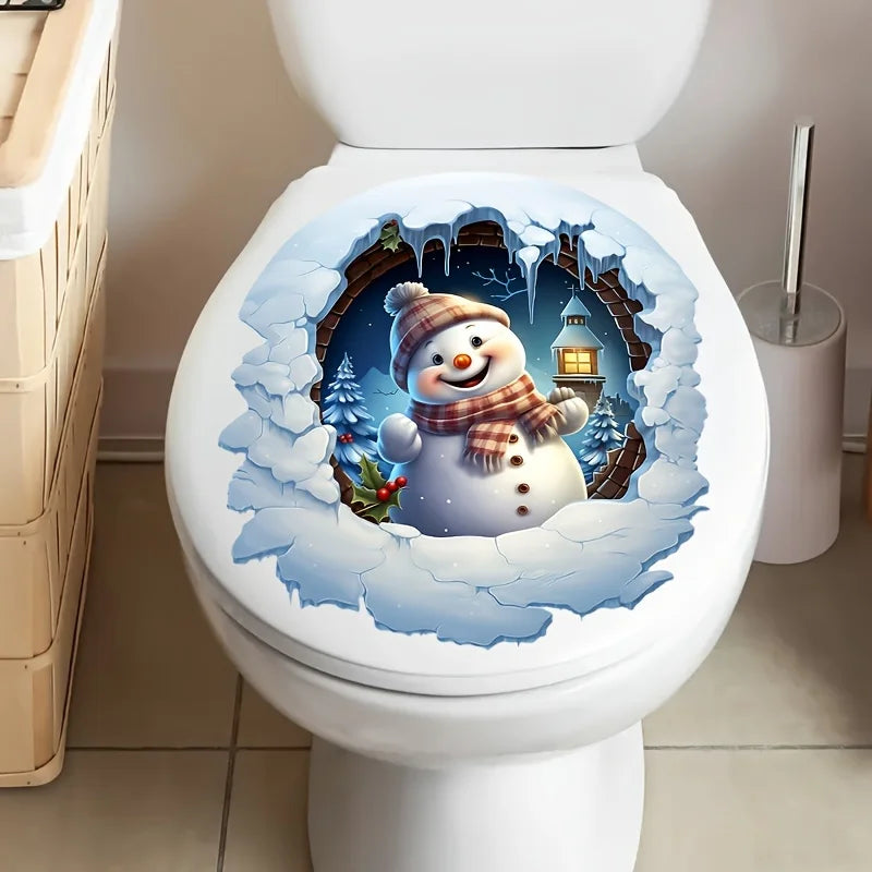 Merry Christmas Snowman Bathroom Toilet Decal - Self-Adhesive, Easy Apply Bathroom Sticker for Festive Home Decor Gift S445